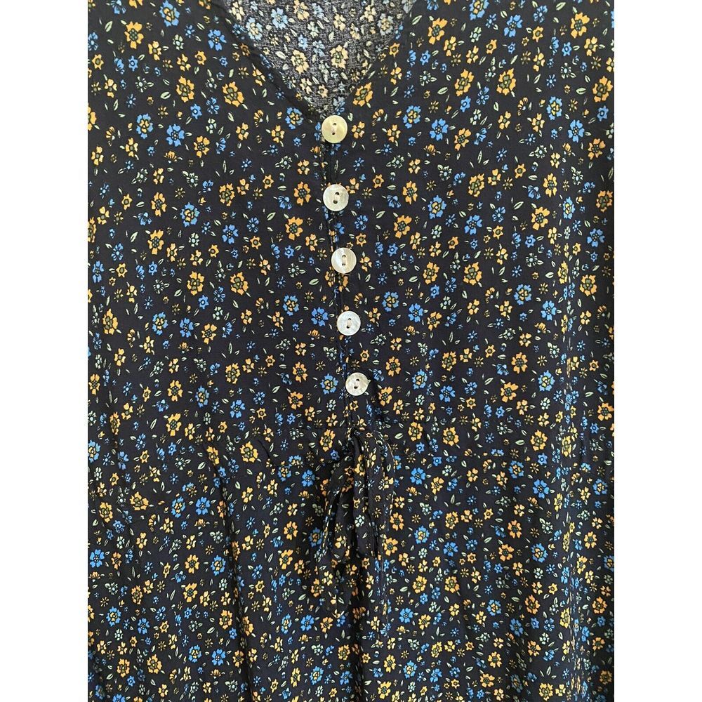 Shein Cottagecore Gothcore Maxi Navy Floral 3/4 Sleeve Tiered Dress Women's S - Picture 4 of 9